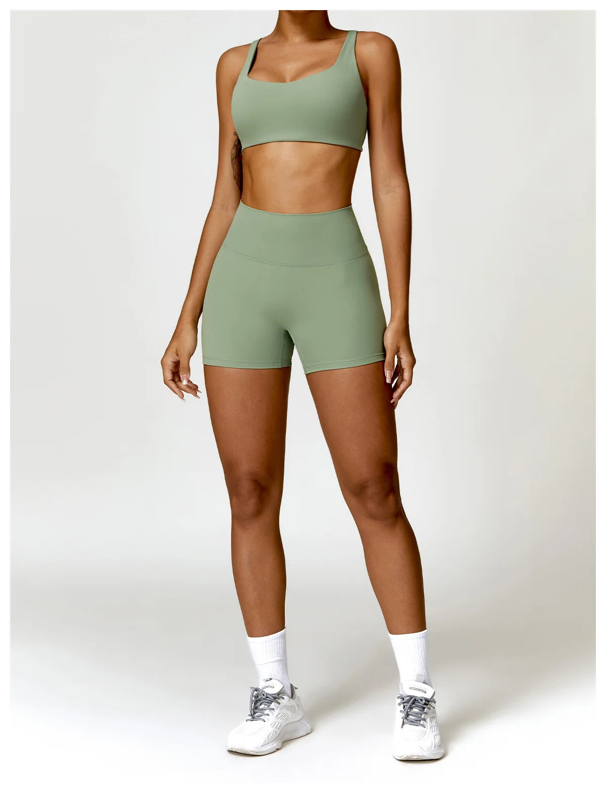 Strappy Padded Bra & High-Waist Shorts Set