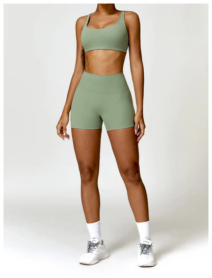 Strappy Padded Bra & High-Waist Shorts Set