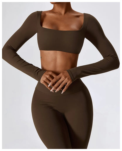 Long Sleeve Crop Top & High-Waist Wide-Leg Leggings