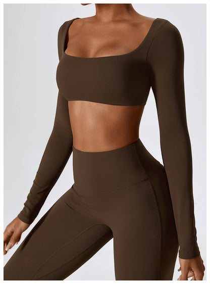 Long Sleeve Crop Top & High-Waist Wide-Leg Leggings