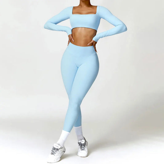 Long Sleeve  Crop Top & High-Waist Leggings Set