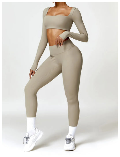 Long Sleeve  Crop Top & High-Waist Leggings Set