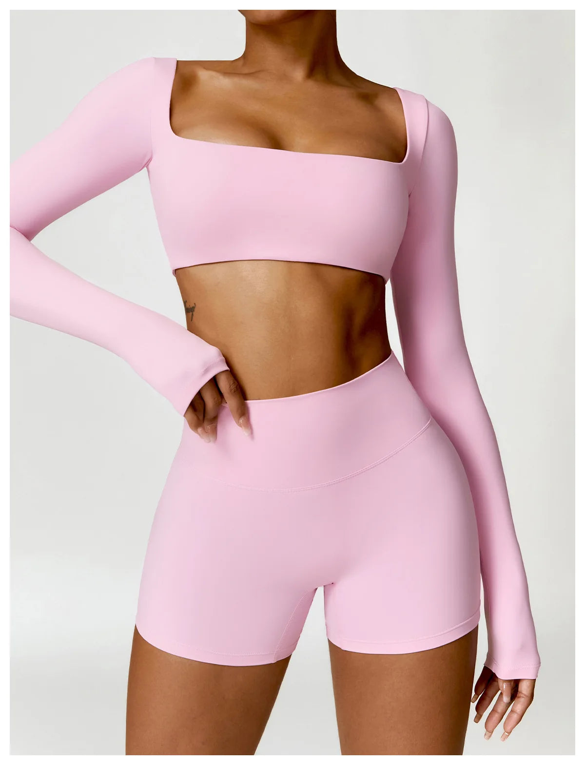 Long Sleeve Crop Top & High-Waist Shorts Set