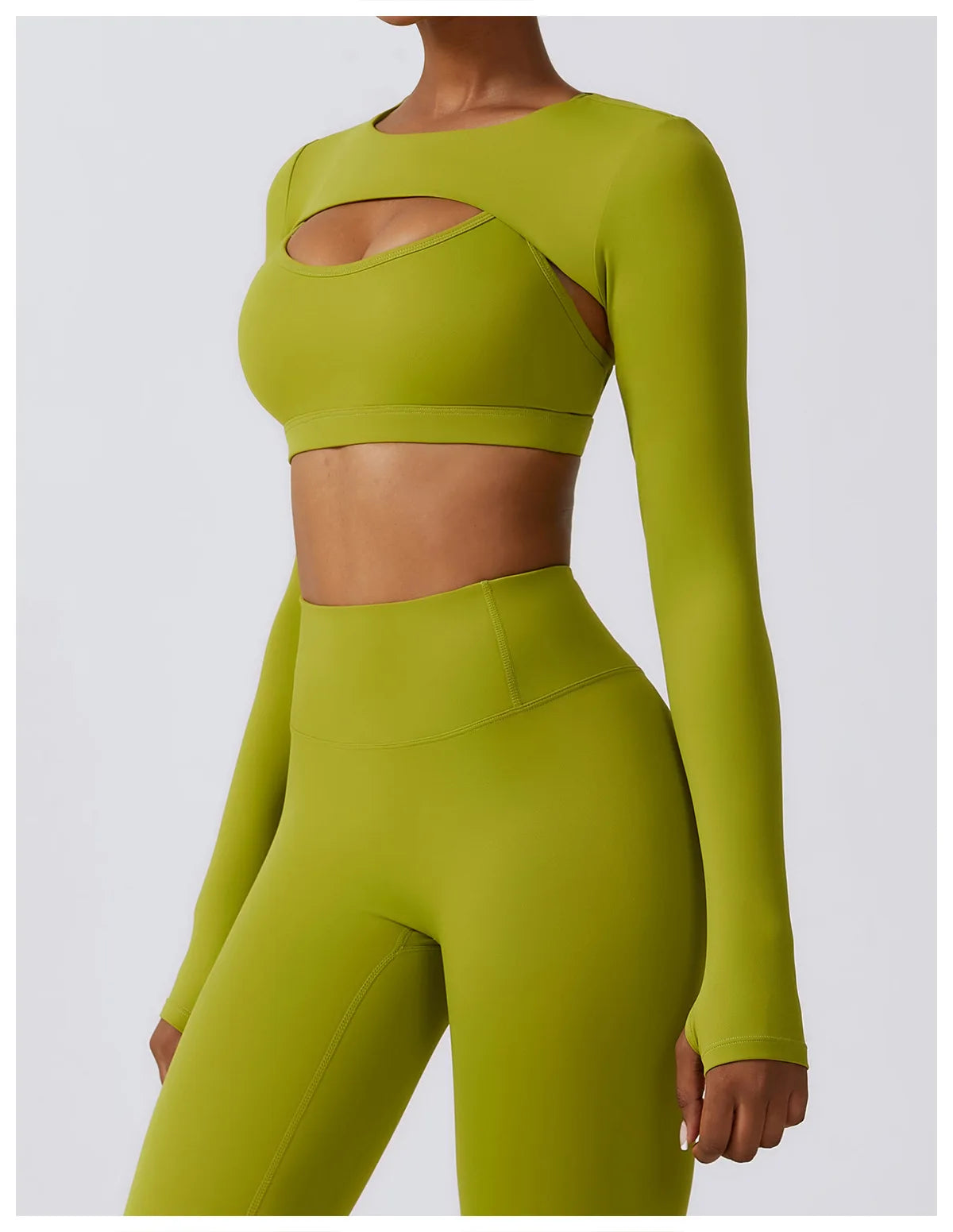 Long-Sleeve Crop Top, Strappy Padded Bra & High-Waist Leggings Set