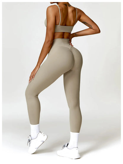 Strappy Padded Bra & High-Waist Leggings Set