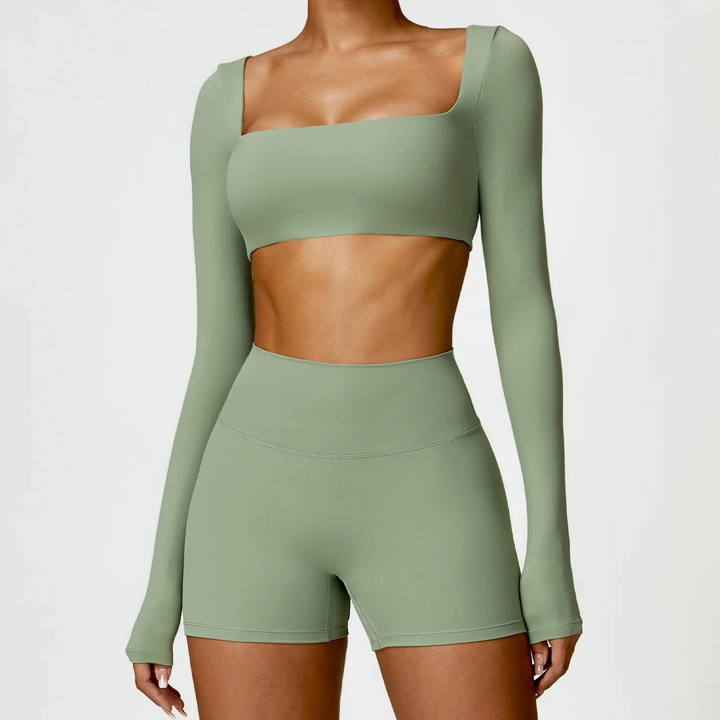 Long Sleeve Crop Top & High-Waist Shorts Set