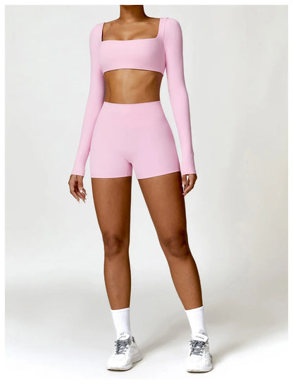 Long Sleeve Crop Top & High-Waist Shorts Set