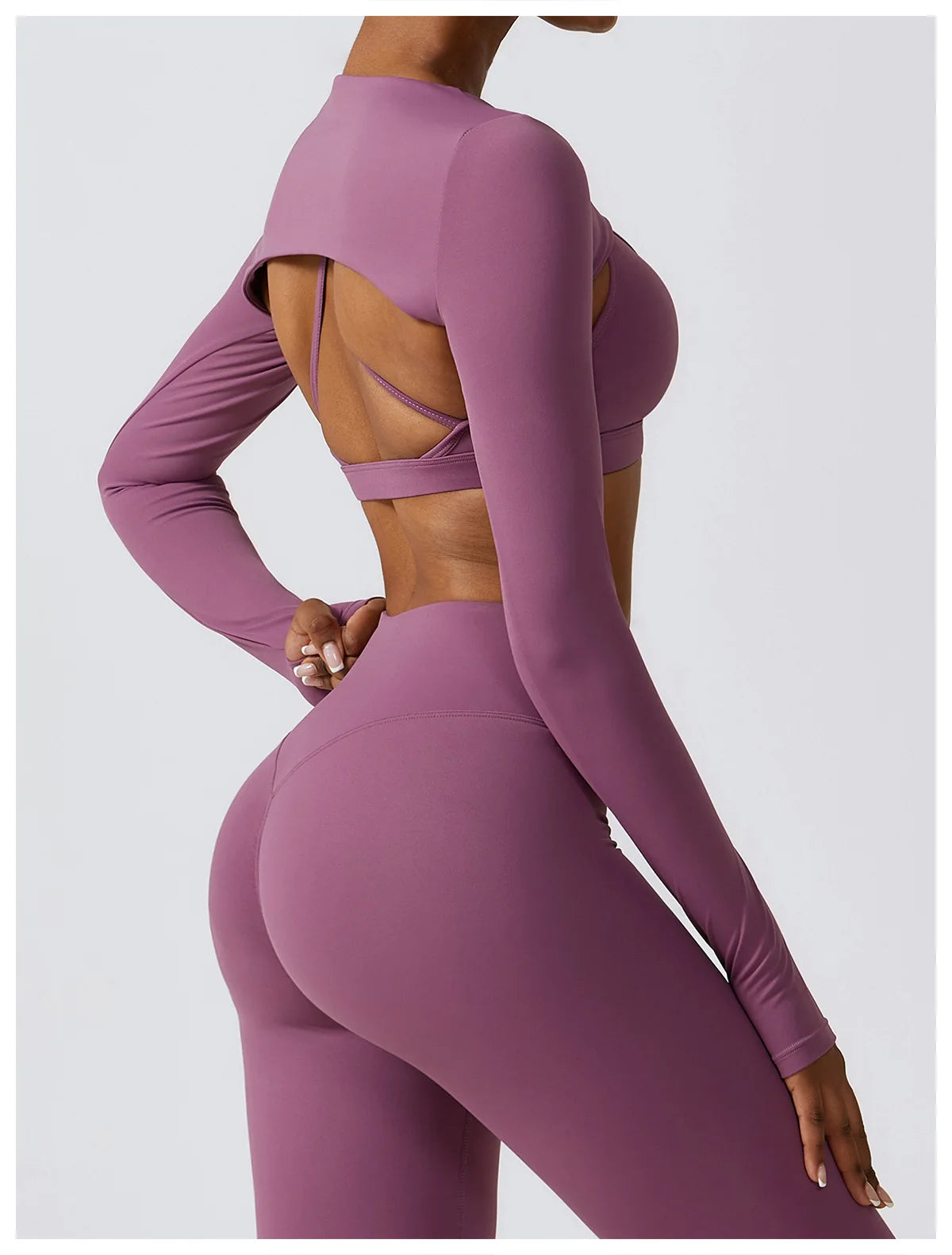 Long-Sleeve Crop Top, Strappy Padded Bra & High-Waist Leggings Set