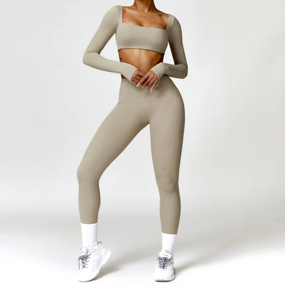 Long Sleeve  Crop Top & High-Waist Leggings Set