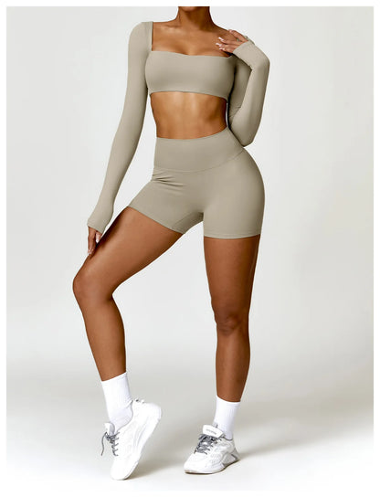 Long Sleeve Crop Top & High-Waist Shorts Set