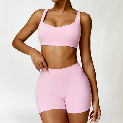 Strappy Padded Bra & High-Waist Shorts Set