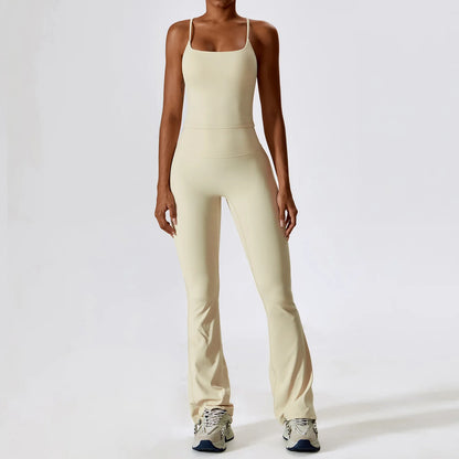 Strappy Padded Crop Top & High-Waist Wide-Leg Leggings