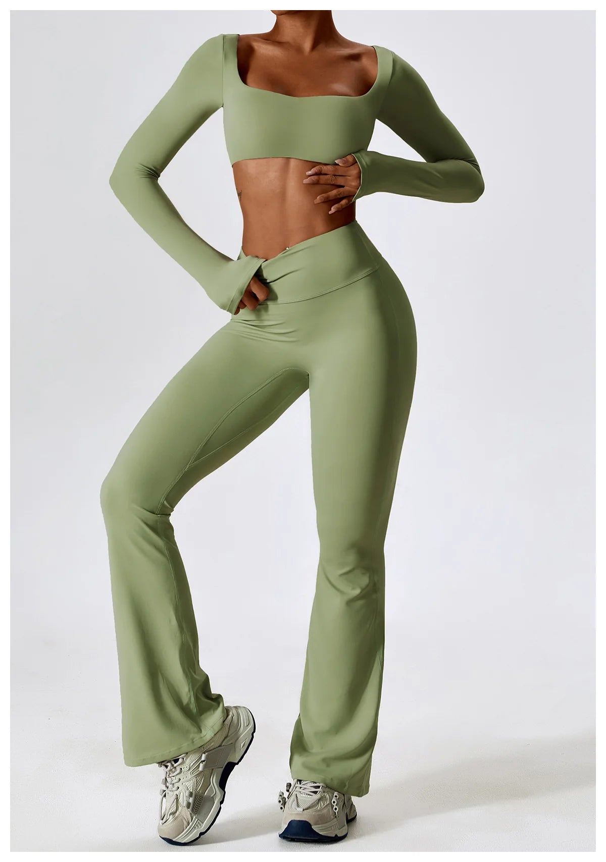 Long Sleeve Crop Top & High-Waist Wide-Leg Leggings