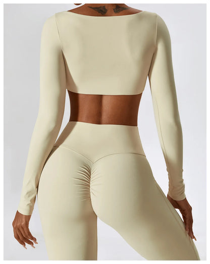 Long Sleeve Crop Top & High-Waist Wide-Leg Leggings