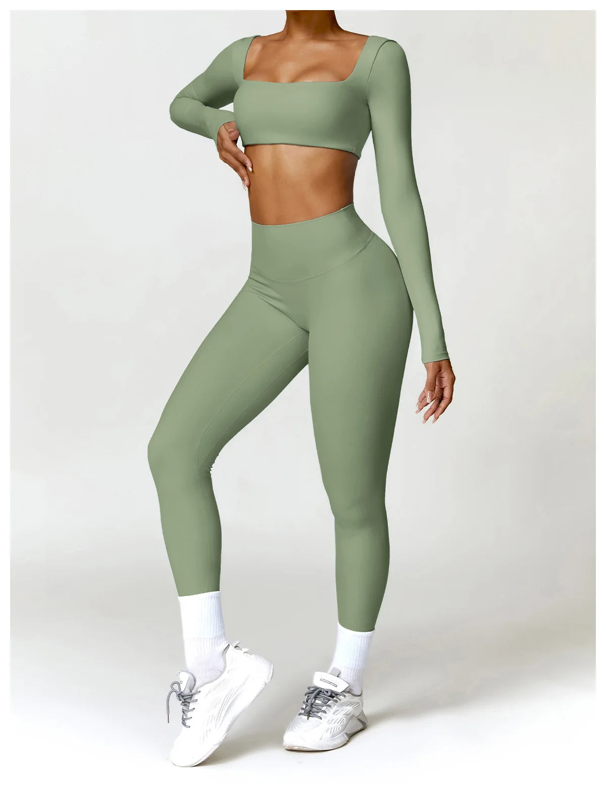 Long Sleeve  Crop Top & High-Waist Leggings Set