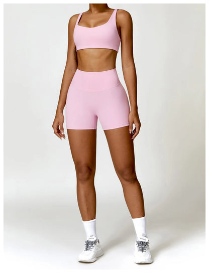 Strappy Padded Bra & High-Waist Shorts Set