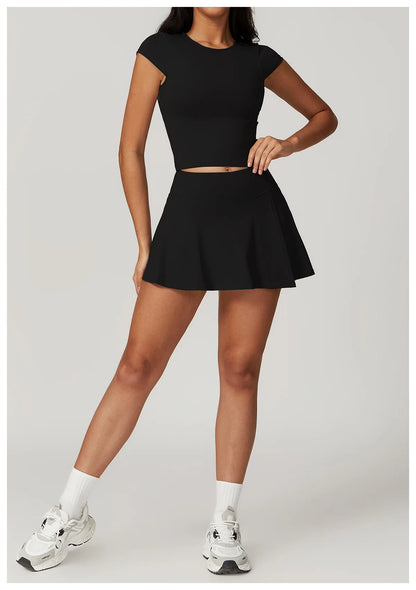 Push-Up Crop Top & High-Waist Skort Set