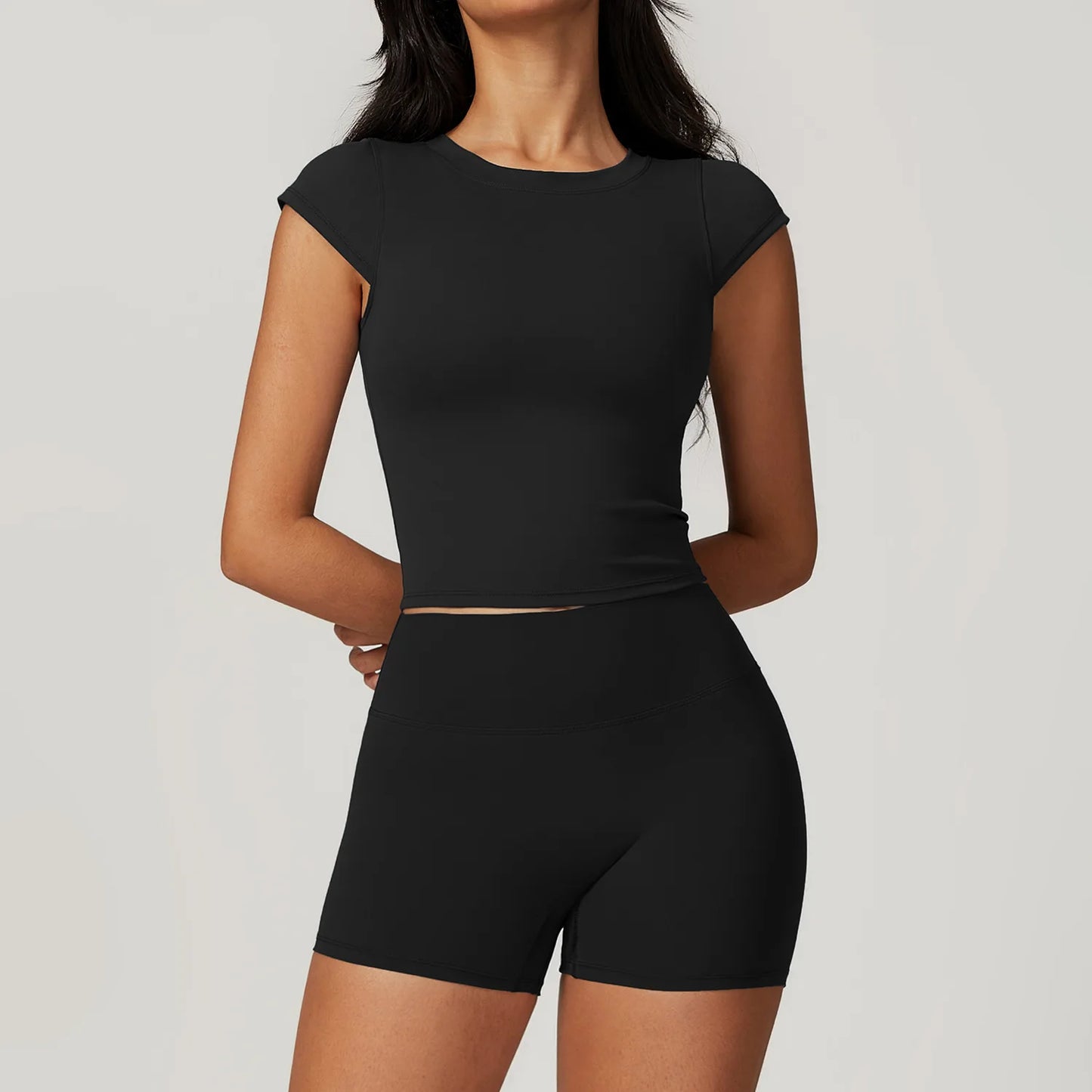 Push-Up Crop Top & High-Waist Shorts Set