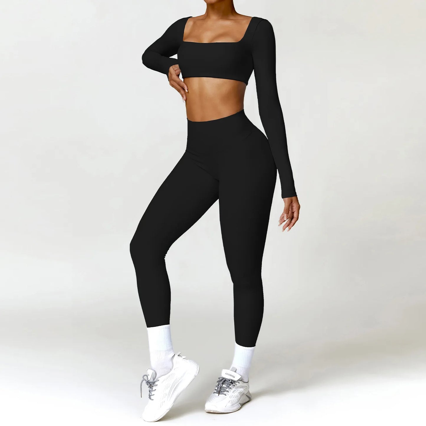 Long Sleeve  Crop Top & High-Waist Leggings Set