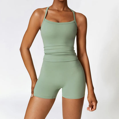 Strappy Crop Top & High-Waist Shorts Set