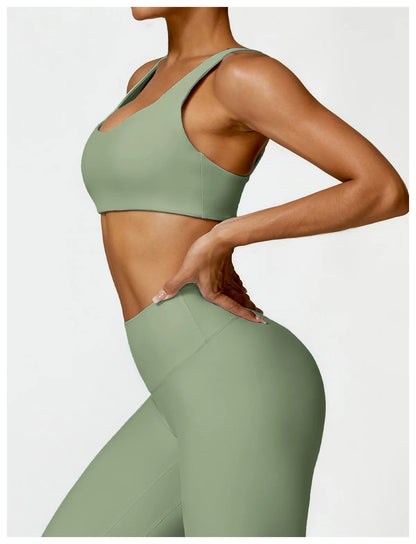 Strappy Padded Bra & High-Waist Leggings Set