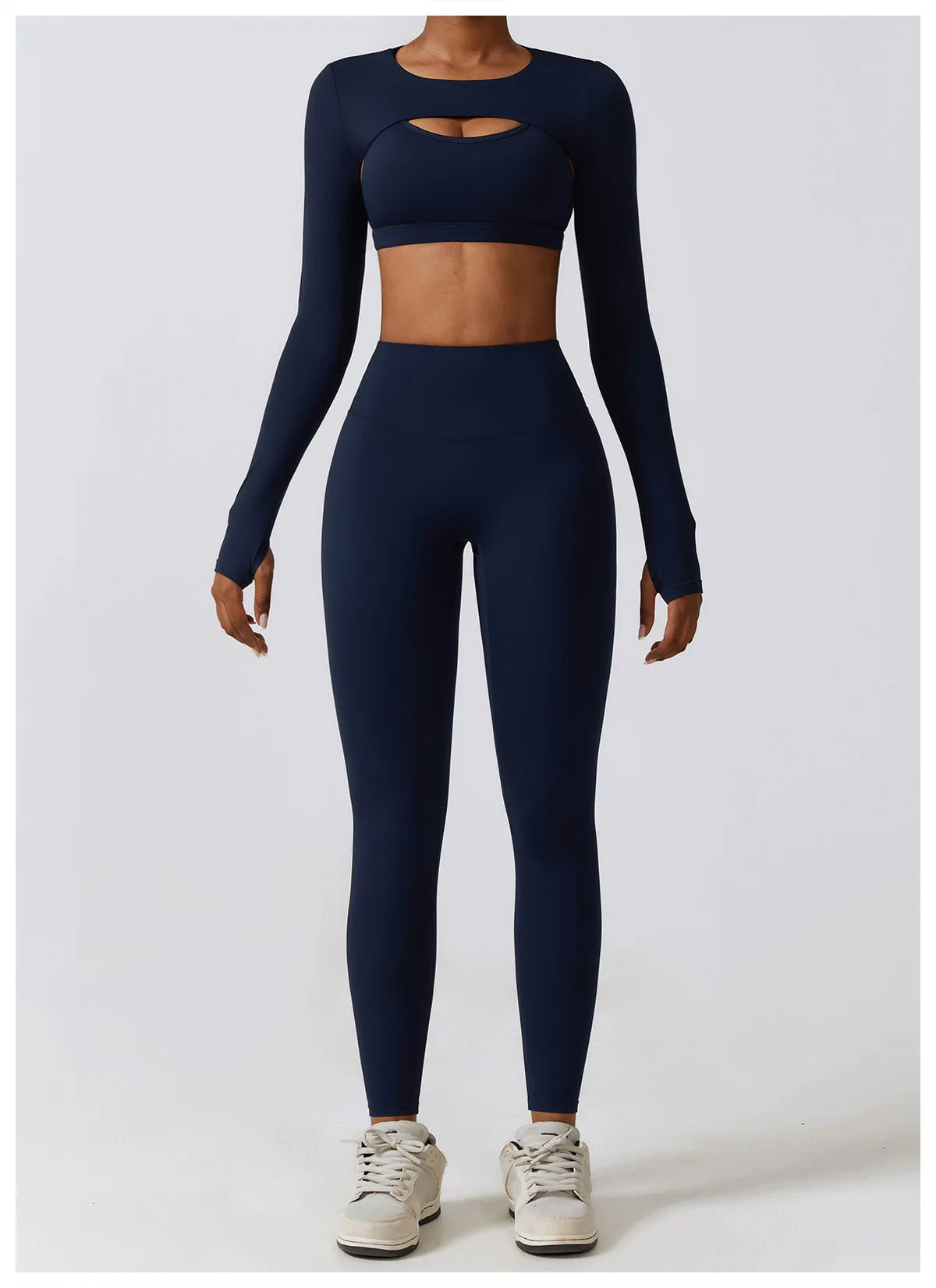 Long-Sleeve Crop Top, Strappy Padded Bra & High-Waist Leggings Set