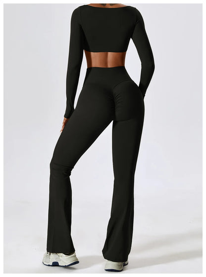 Long Sleeve Crop Top & High-Waist Wide-Leg Leggings