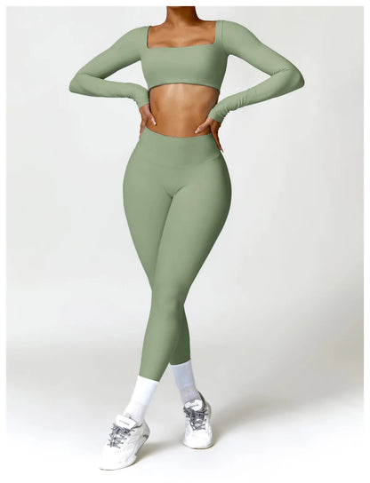 Long Sleeve  Crop Top & High-Waist Leggings Set