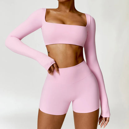 Long Sleeve Crop Top & High-Waist Shorts Set