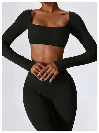 Long Sleeve Crop Top & High-Waist Wide-Leg Leggings