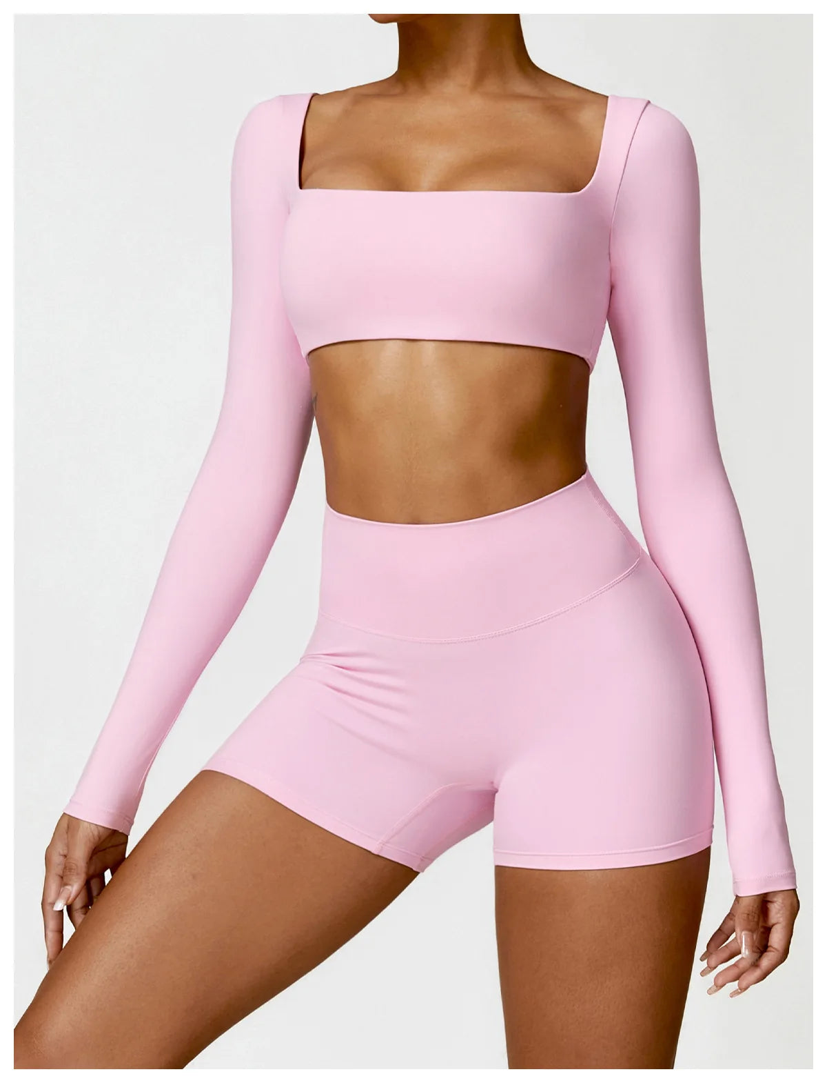 Long Sleeve Crop Top & High-Waist Shorts Set