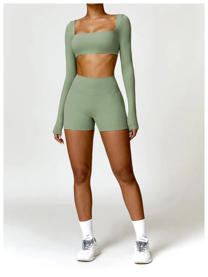 Long Sleeve Crop Top & High-Waist Shorts Set