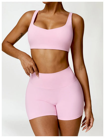 Strappy Padded Bra & High-Waist Shorts Set