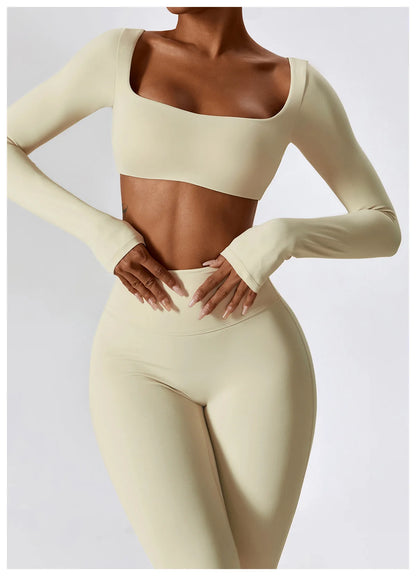 Long Sleeve Crop Top & High-Waist Wide-Leg Leggings