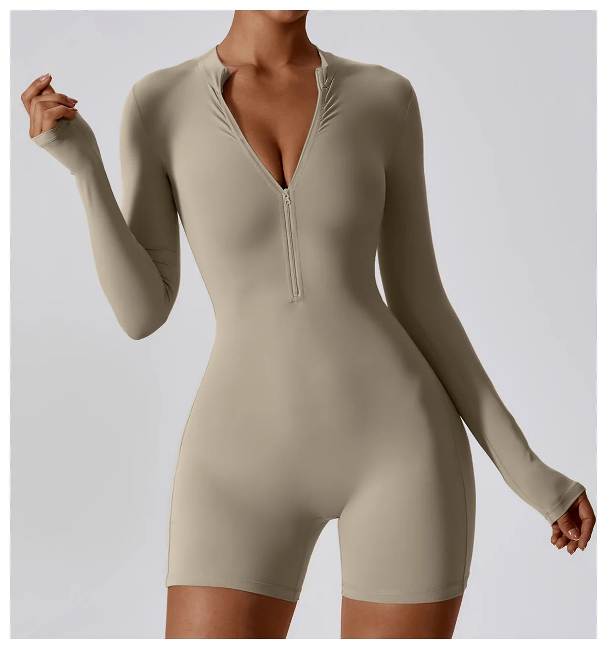 Women's Zip-Up Yoga Bodysuit - Long Sleeve, Stretch & Fit