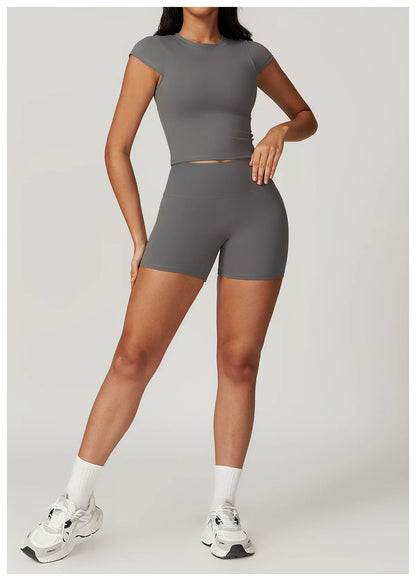 Push-Up Crop Top & High-Waist Shorts Set