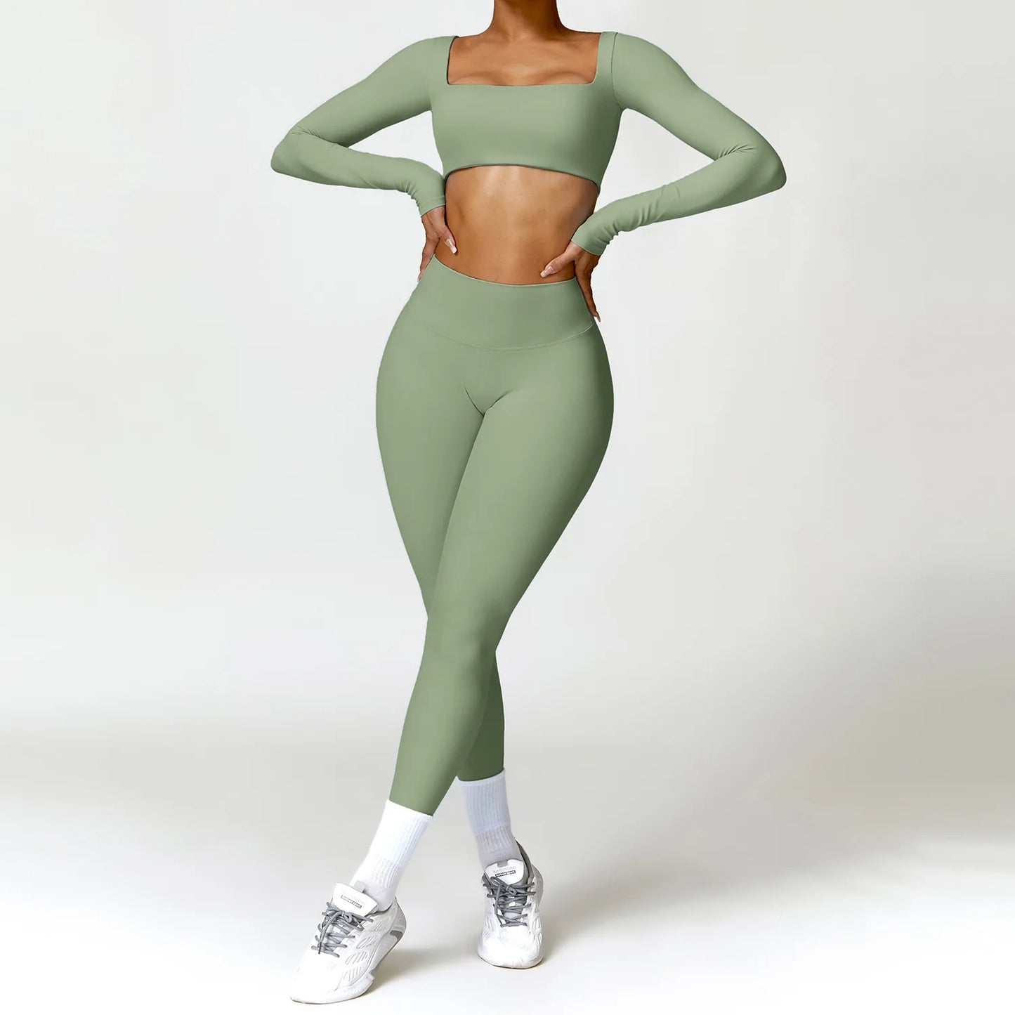 Long Sleeve  Crop Top & High-Waist Leggings Set